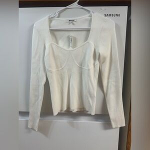 Madewell Cream Long Sleeve Ribbed Top